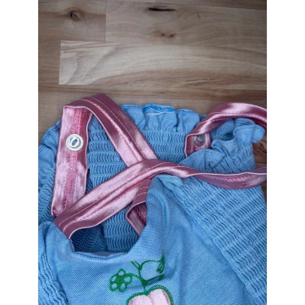 Vintage King Kole Girls Blue Pink Heart Smocked Top Shorts Set Size 5 Miami Made